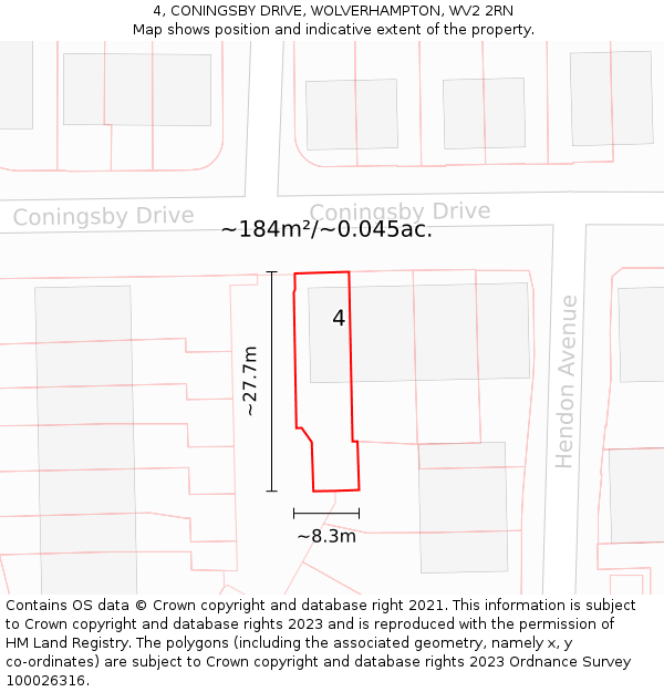 4, CONINGSBY DRIVE, WOLVERHAMPTON, WV2 2RN: Plot and title map