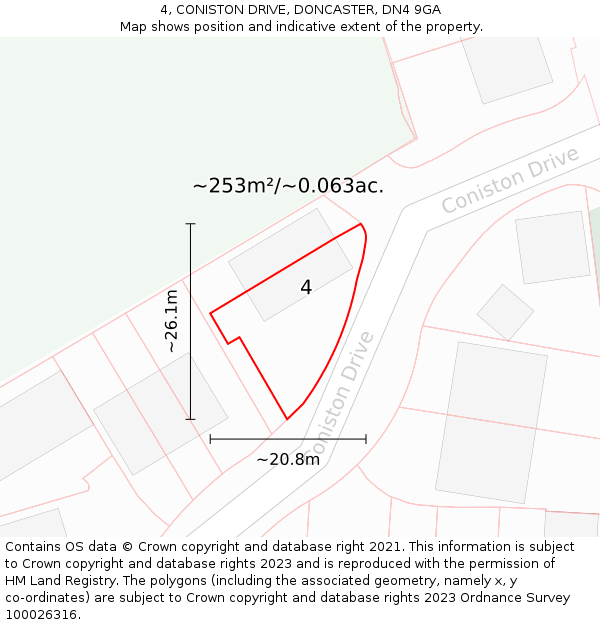 4, CONISTON DRIVE, DONCASTER, DN4 9GA: Plot and title map