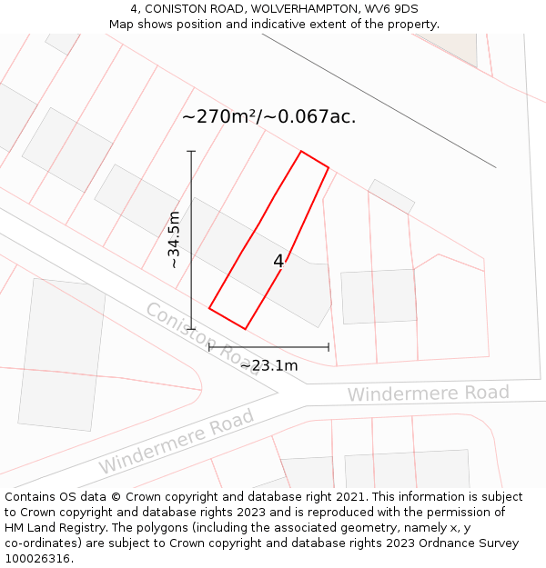 4, CONISTON ROAD, WOLVERHAMPTON, WV6 9DS: Plot and title map
