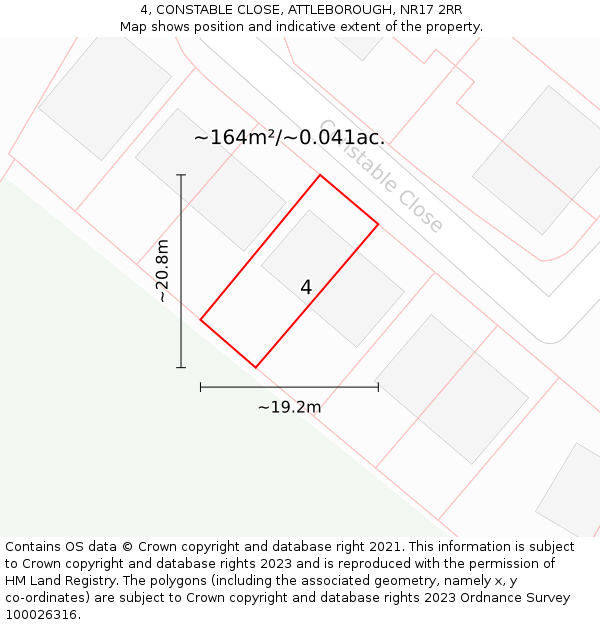 4, CONSTABLE CLOSE, ATTLEBOROUGH, NR17 2RR: Plot and title map