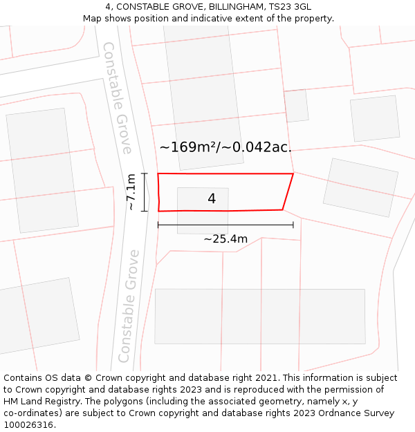 4, CONSTABLE GROVE, BILLINGHAM, TS23 3GL: Plot and title map
