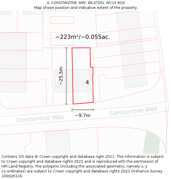 4, CONSTANTINE WAY, BILSTON, WV14 8GX: Plot and title map