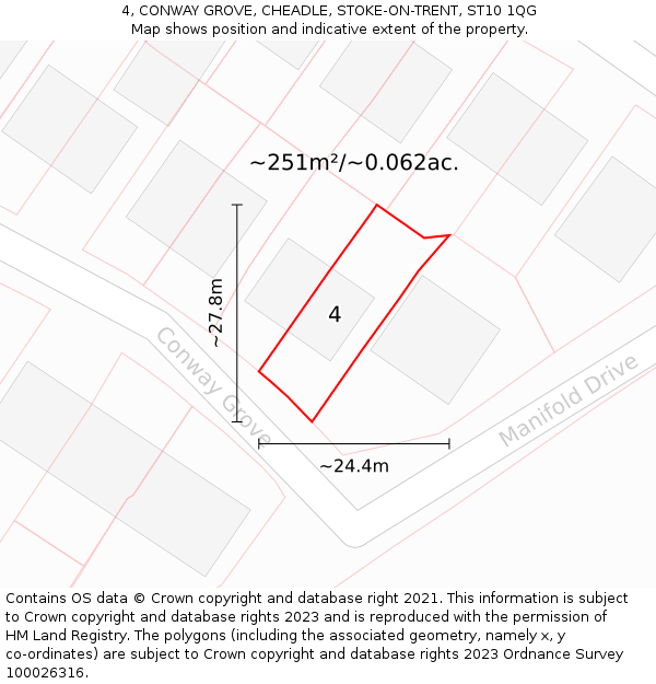 4, CONWAY GROVE, CHEADLE, STOKE-ON-TRENT, ST10 1QG: Plot and title map