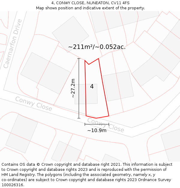 4, CONWY CLOSE, NUNEATON, CV11 4FS: Plot and title map