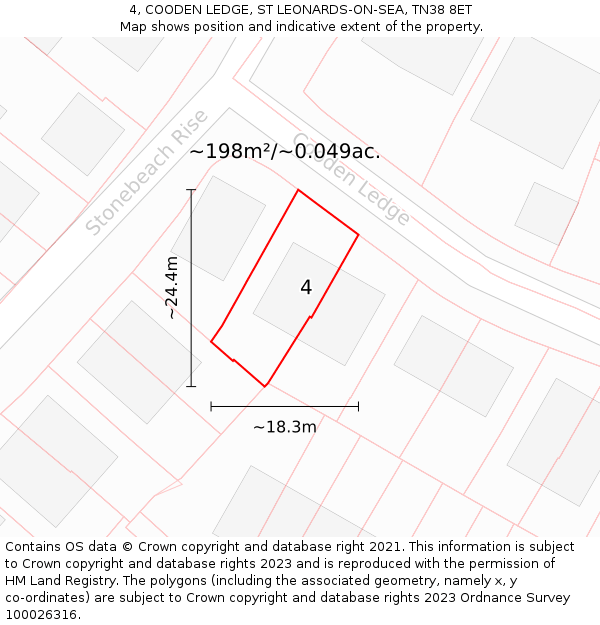 4, COODEN LEDGE, ST LEONARDS-ON-SEA, TN38 8ET: Plot and title map