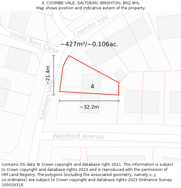 4, COOMBE VALE, SALTDEAN, BRIGHTON, BN2 8HL: Plot and title map