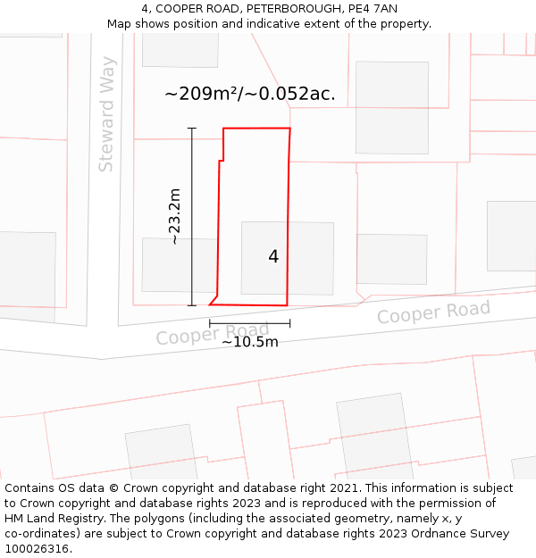 4, COOPER ROAD, PETERBOROUGH, PE4 7AN: Plot and title map