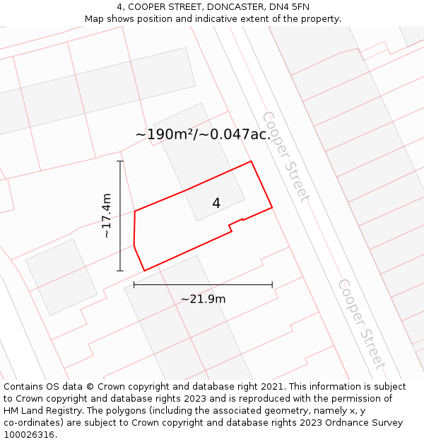 4, COOPER STREET, DONCASTER, DN4 5FN: Plot and title map