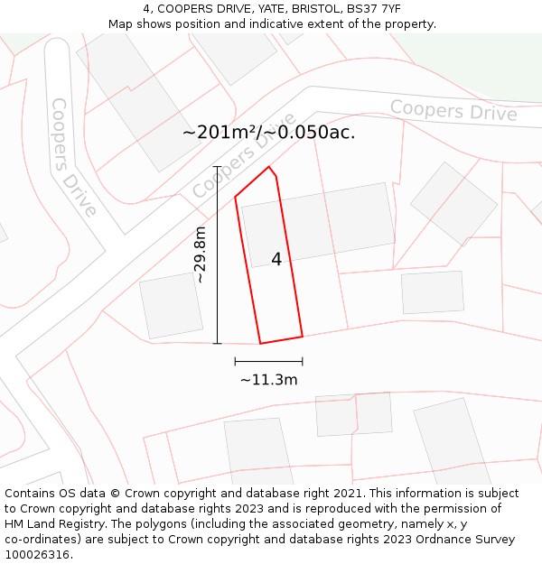 4, COOPERS DRIVE, YATE, BRISTOL, BS37 7YF: Plot and title map