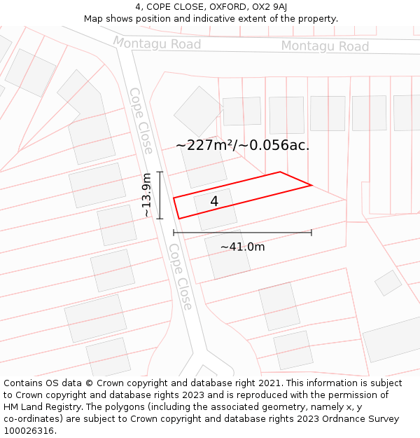 4, COPE CLOSE, OXFORD, OX2 9AJ: Plot and title map