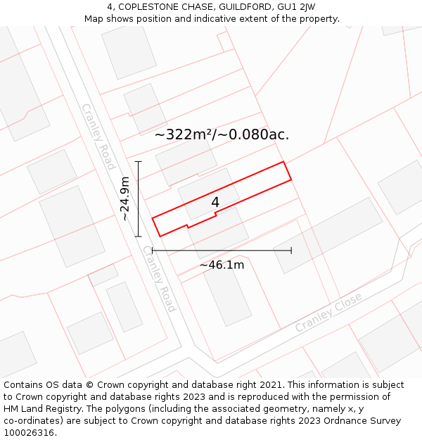 4, COPLESTONE CHASE, GUILDFORD, GU1 2JW: Plot and title map