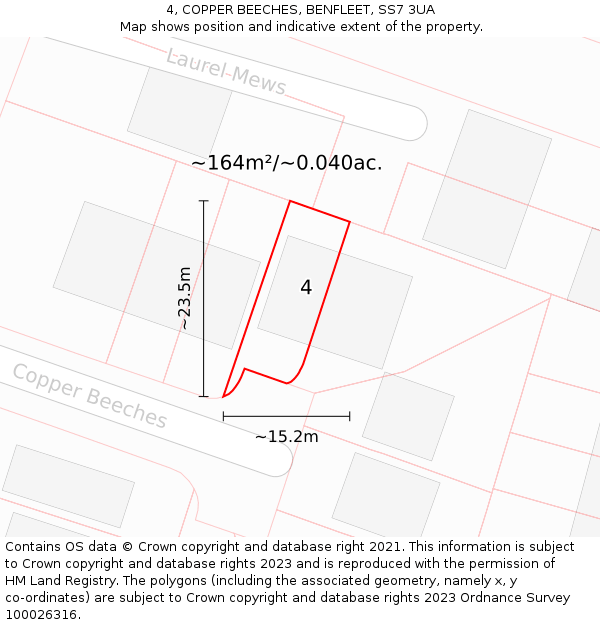 4, COPPER BEECHES, BENFLEET, SS7 3UA: Plot and title map
