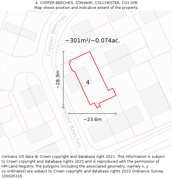 4, COPPER BEECHES, STANWAY, COLCHESTER, CO3 0YB: Plot and title map