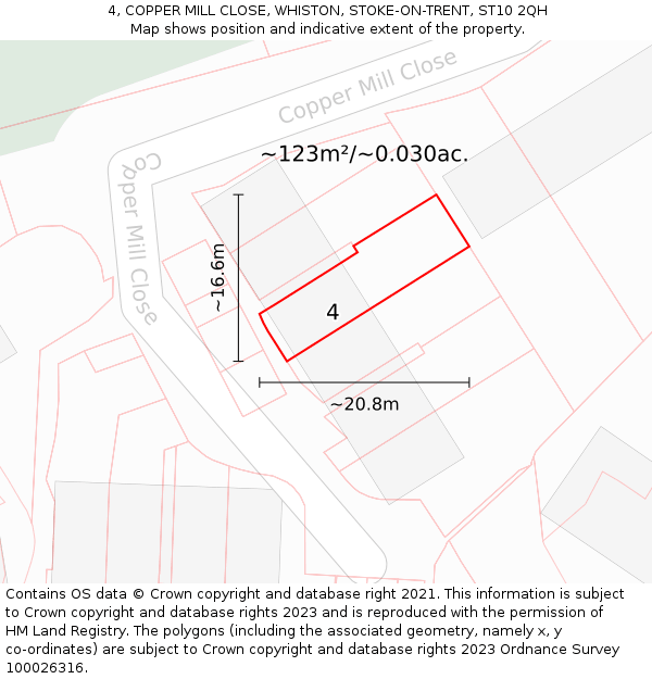 4, COPPER MILL CLOSE, WHISTON, STOKE-ON-TRENT, ST10 2QH: Plot and title map