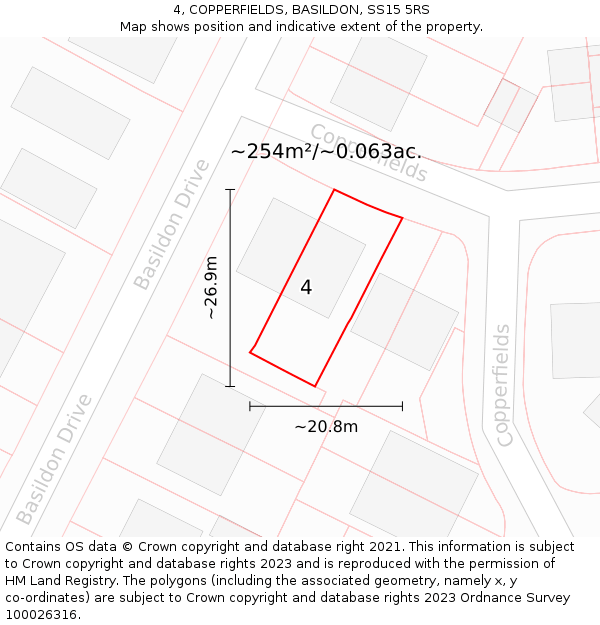 4, COPPERFIELDS, BASILDON, SS15 5RS: Plot and title map