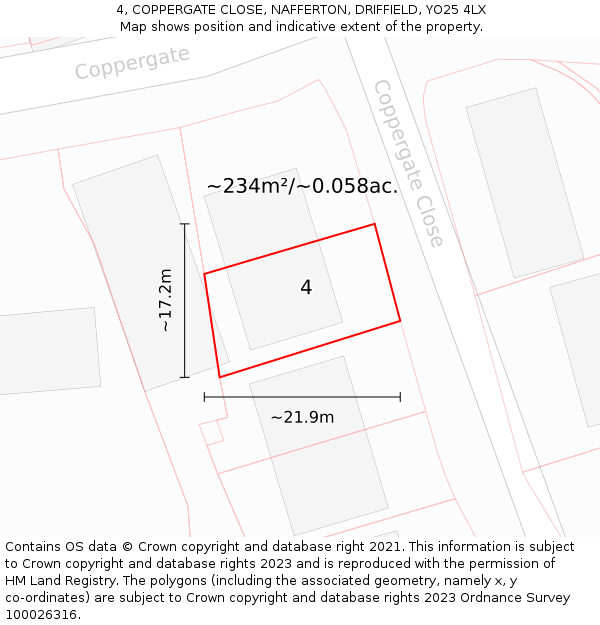 4, COPPERGATE CLOSE, NAFFERTON, DRIFFIELD, YO25 4LX: Plot and title map