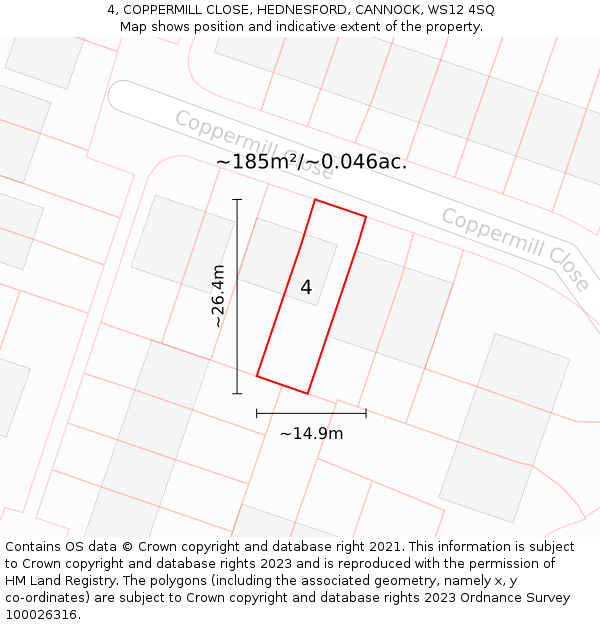 4, COPPERMILL CLOSE, HEDNESFORD, CANNOCK, WS12 4SQ: Plot and title map