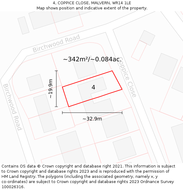 4, COPPICE CLOSE, MALVERN, WR14 1LE: Plot and title map