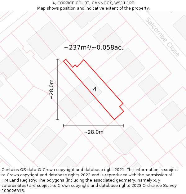 4, COPPICE COURT, CANNOCK, WS11 1PB: Plot and title map