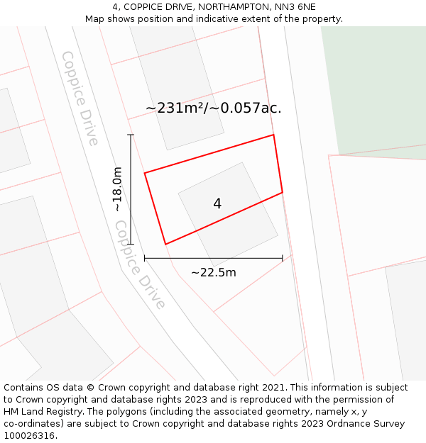4, COPPICE DRIVE, NORTHAMPTON, NN3 6NE: Plot and title map