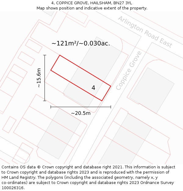 4, COPPICE GROVE, HAILSHAM, BN27 3YL: Plot and title map