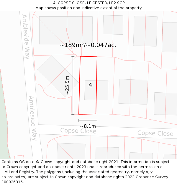 4, COPSE CLOSE, LEICESTER, LE2 9GP: Plot and title map