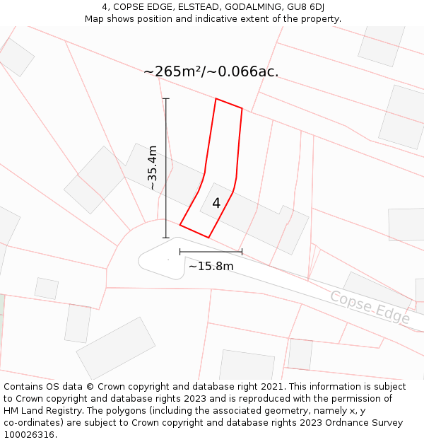 4, COPSE EDGE, ELSTEAD, GODALMING, GU8 6DJ: Plot and title map