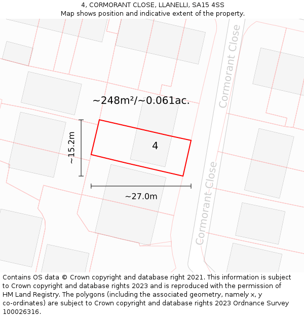 4, CORMORANT CLOSE, LLANELLI, SA15 4SS: Plot and title map