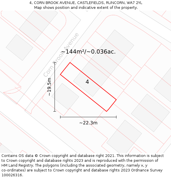 4, CORN BROOK AVENUE, CASTLEFIELDS, RUNCORN, WA7 2YL: Plot and title map