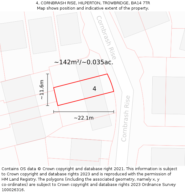4, CORNBRASH RISE, HILPERTON, TROWBRIDGE, BA14 7TR: Plot and title map