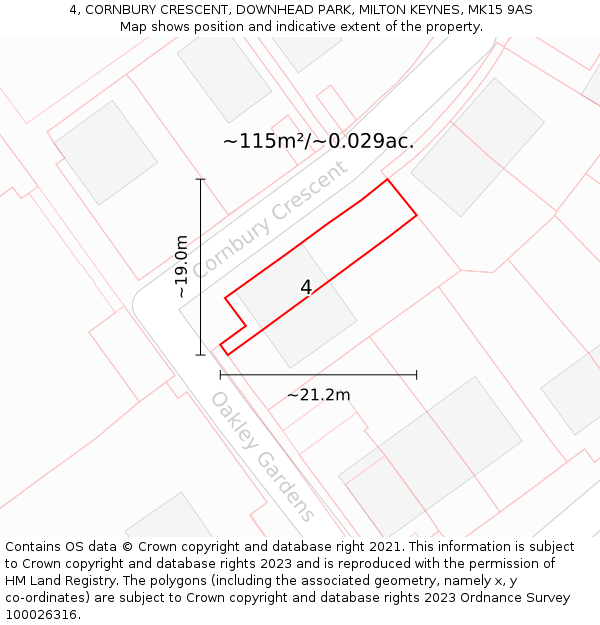 4, CORNBURY CRESCENT, DOWNHEAD PARK, MILTON KEYNES, MK15 9AS: Plot and title map