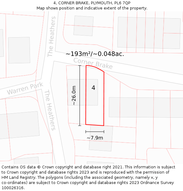 4, CORNER BRAKE, PLYMOUTH, PL6 7QP: Plot and title map