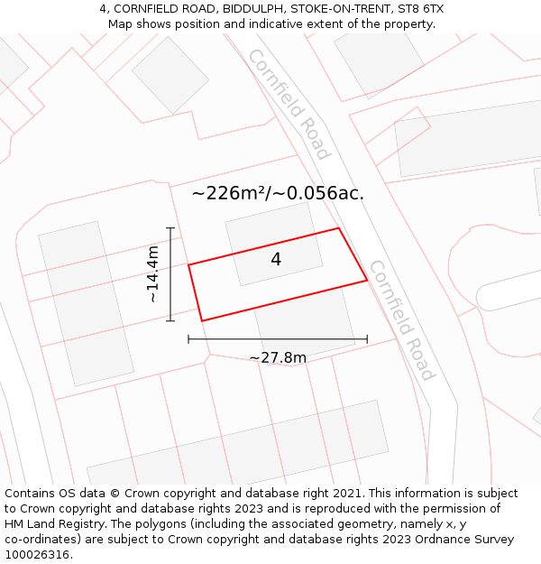 4, CORNFIELD ROAD, BIDDULPH, STOKE-ON-TRENT, ST8 6TX: Plot and title map