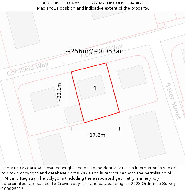 4, CORNFIELD WAY, BILLINGHAY, LINCOLN, LN4 4FA: Plot and title map