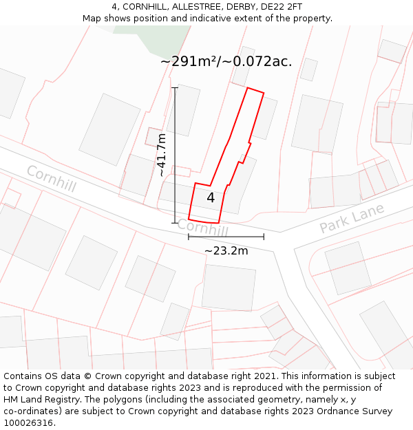 4, CORNHILL, ALLESTREE, DERBY, DE22 2FT: Plot and title map