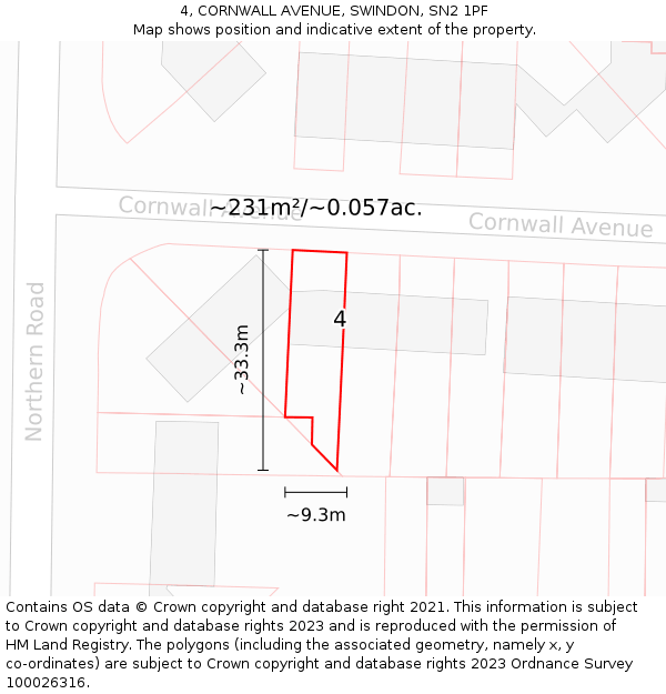 4, CORNWALL AVENUE, SWINDON, SN2 1PF: Plot and title map