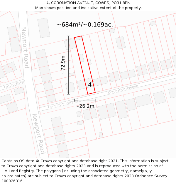 4, CORONATION AVENUE, COWES, PO31 8PN: Plot and title map