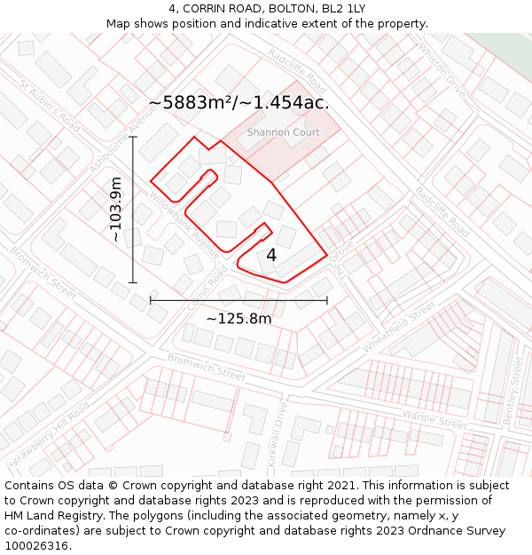 4, CORRIN ROAD, BOLTON, BL2 1LY: Plot and title map