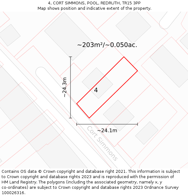 4, CORT SIMMONS, POOL, REDRUTH, TR15 3PP: Plot and title map
