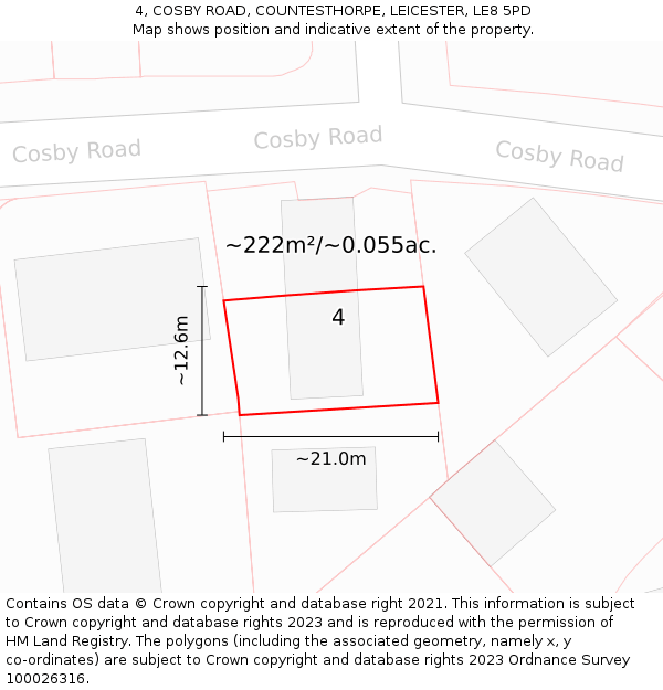 4, COSBY ROAD, COUNTESTHORPE, LEICESTER, LE8 5PD: Plot and title map