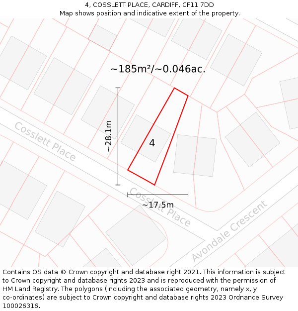 4, COSSLETT PLACE, CARDIFF, CF11 7DD: Plot and title map