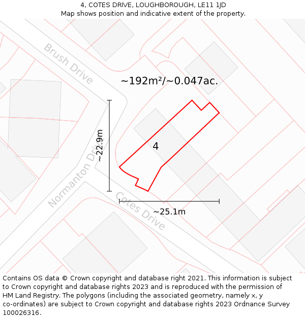4, COTES DRIVE, LOUGHBOROUGH, LE11 1JD: Plot and title map