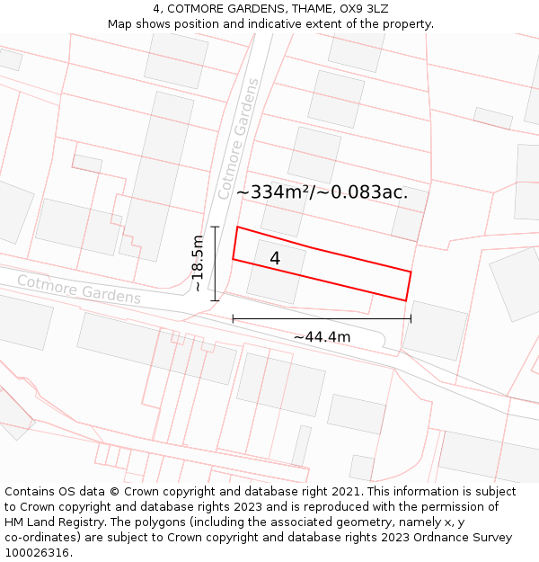 4, COTMORE GARDENS, THAME, OX9 3LZ: Plot and title map