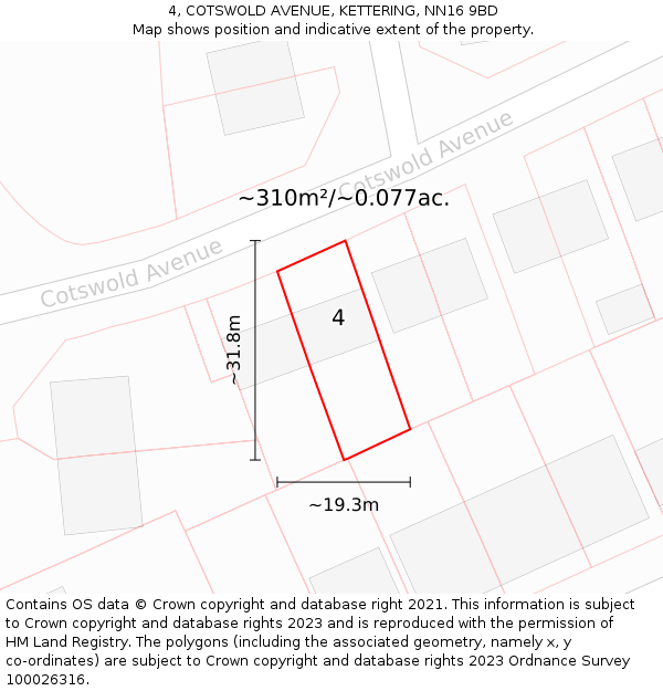 4, COTSWOLD AVENUE, KETTERING, NN16 9BD: Plot and title map