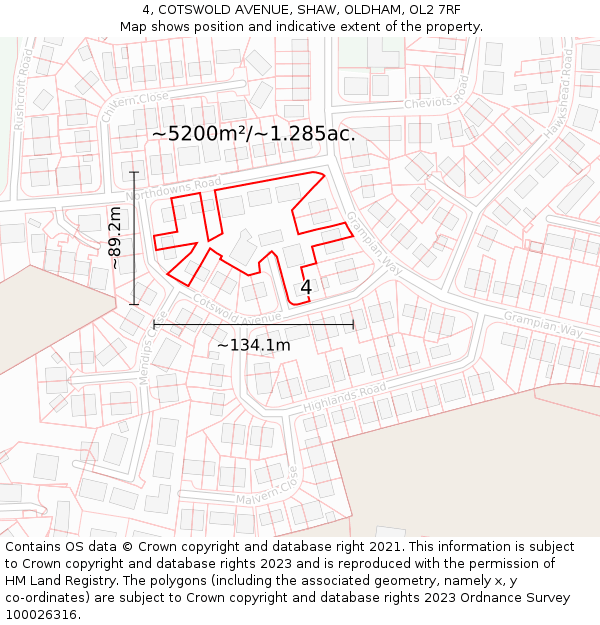 4, COTSWOLD AVENUE, SHAW, OLDHAM, OL2 7RF: Plot and title map