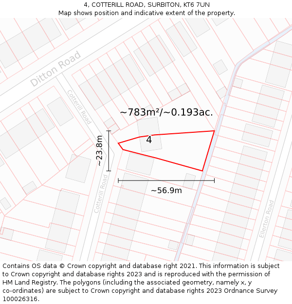 4, COTTERILL ROAD, SURBITON, KT6 7UN: Plot and title map