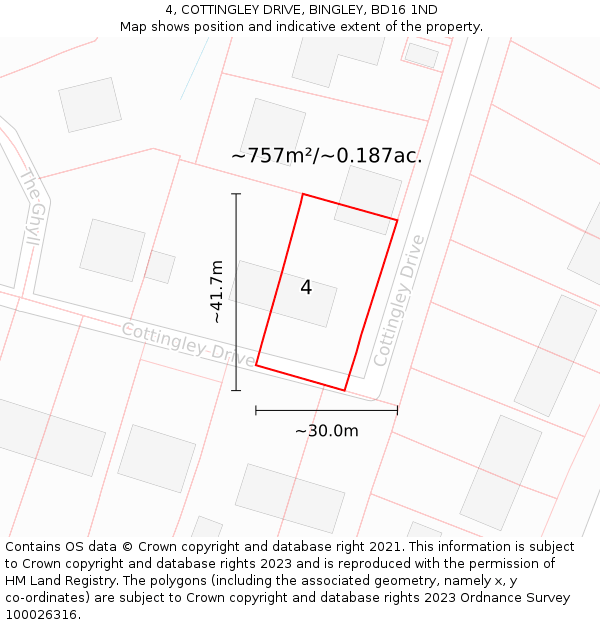 4, COTTINGLEY DRIVE, BINGLEY, BD16 1ND: Plot and title map