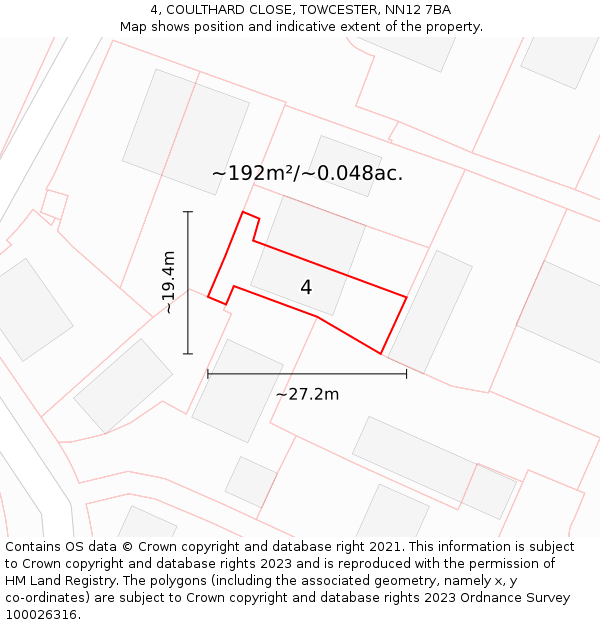 4, COULTHARD CLOSE, TOWCESTER, NN12 7BA: Plot and title map