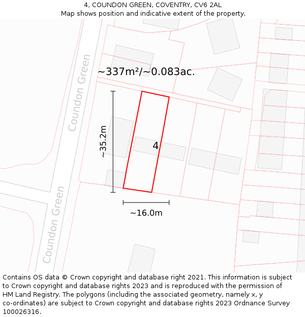 4, COUNDON GREEN, COVENTRY, CV6 2AL: Plot and title map