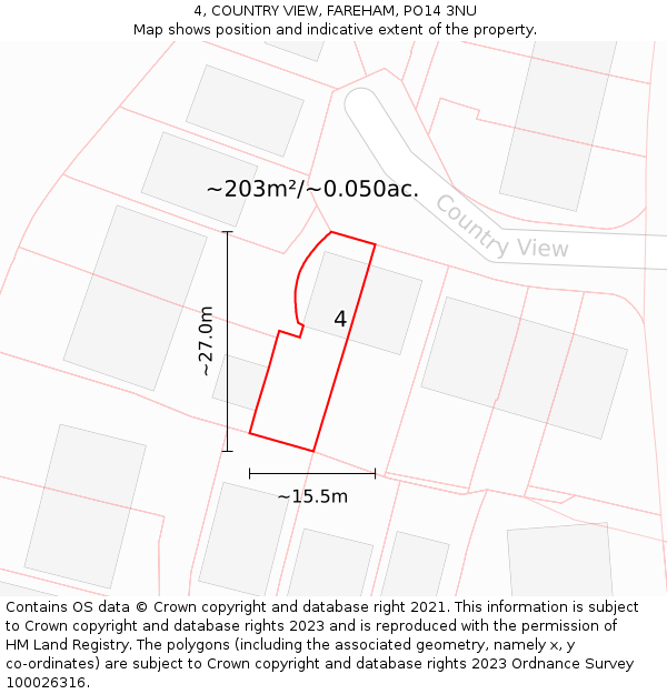 4, COUNTRY VIEW, FAREHAM, PO14 3NU: Plot and title map